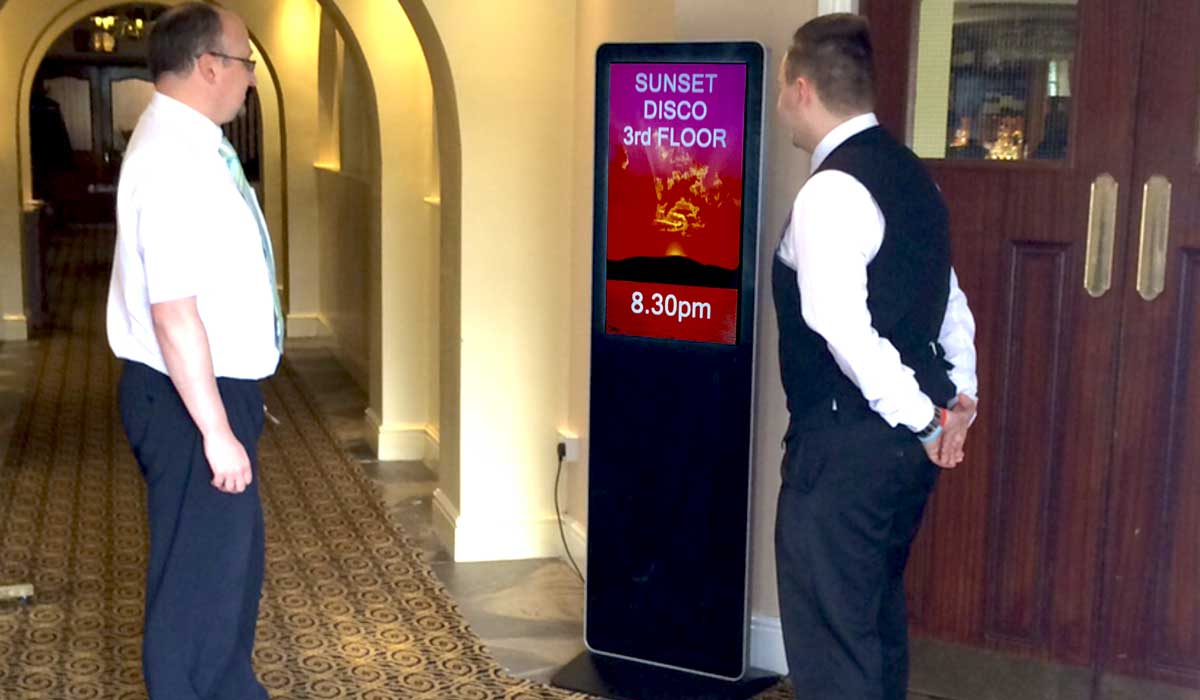 LCD Freestanding Digital displays for hotels and conferences from Lobbysign Digital signage